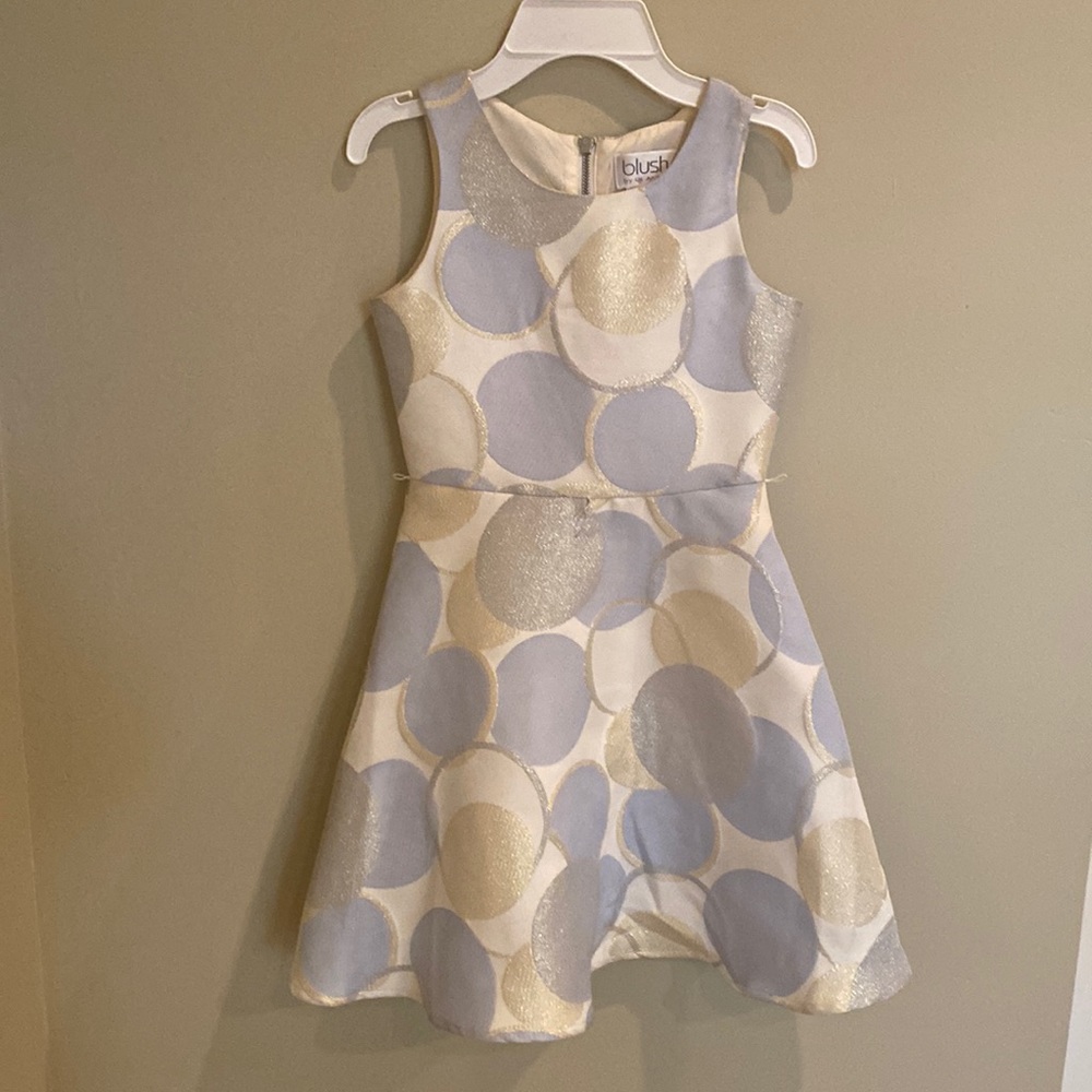 Blush Girls Dress. Baby Blue, Gold, and White. Girls Size (8)